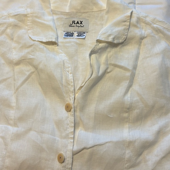 Flax Button Down 100% Linen Overcoat L White Lagenlook Button Front Layering - Picture 6 of 9